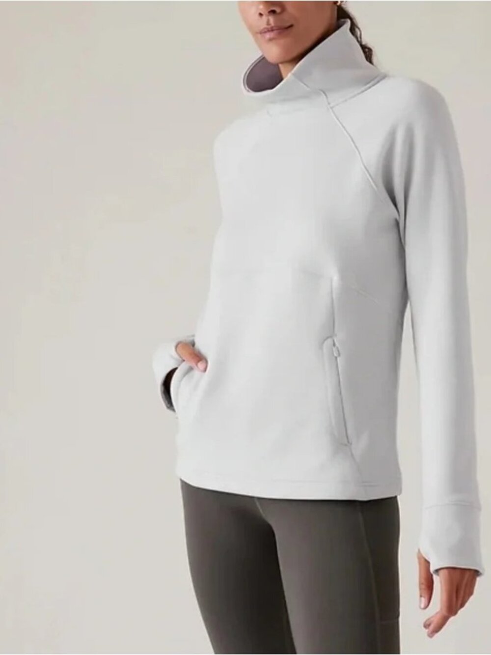 Athleta Altitude Polartec Power Stretch Funnel Neck Sweatshirt Gray Womens Mediu